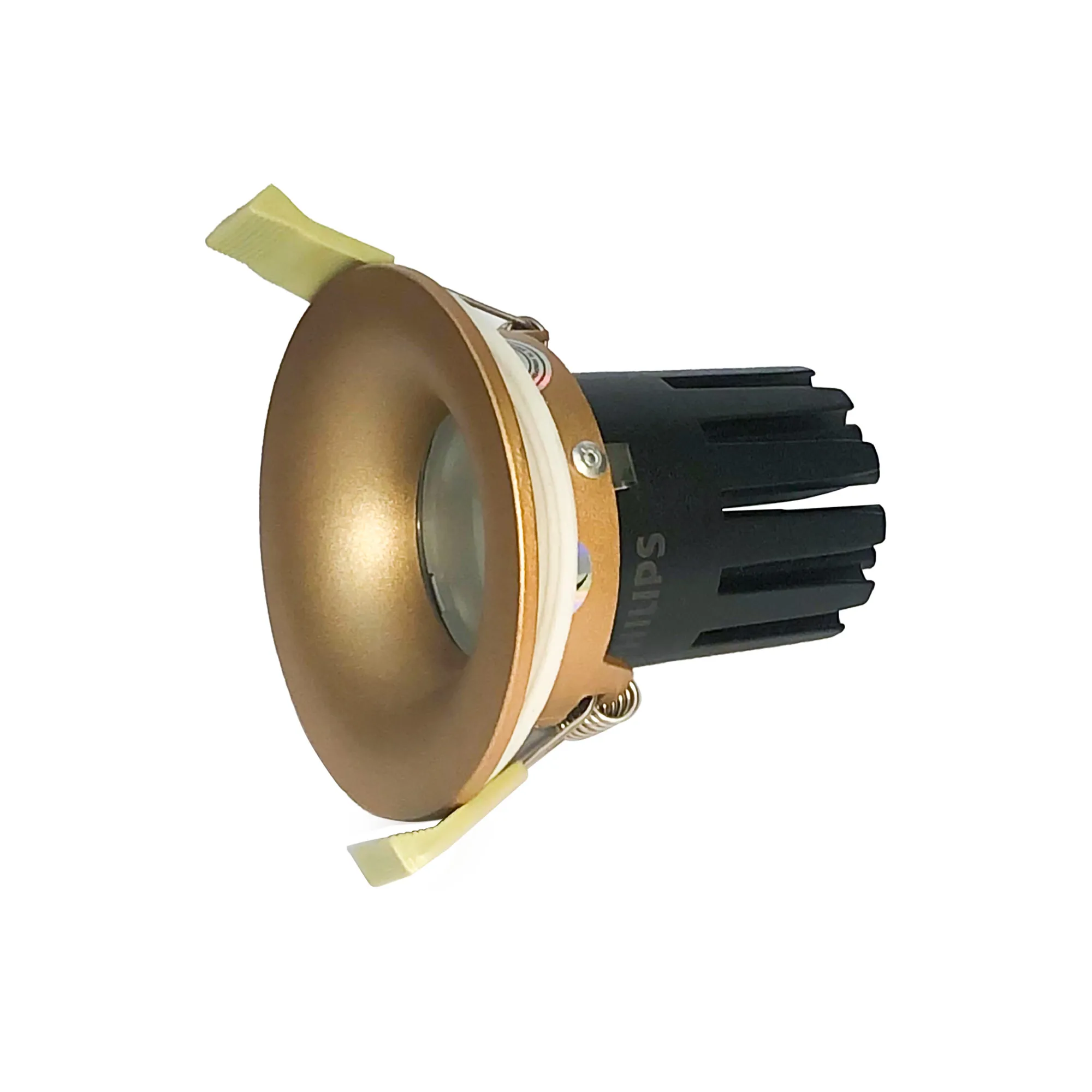 DM202683  Bruve 15 Powered by Philips 15W 1350lm 3000K 24° Engine, 350mA,Champagne Gold,Fixed Recessed Round Spotlight,Inner Glass Cover,IP65.